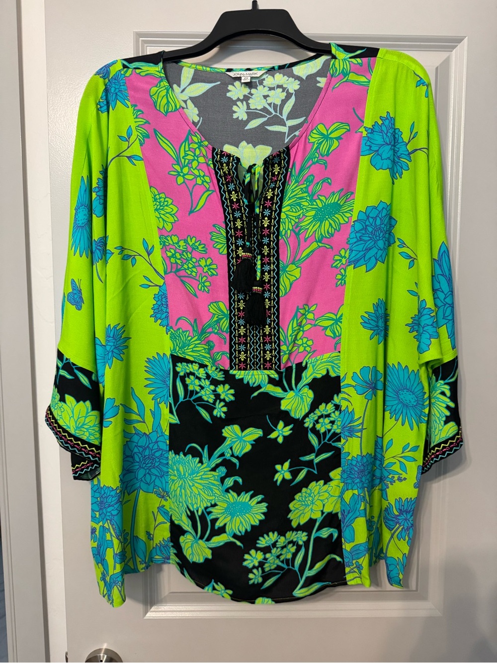 John Mark Floral Tunic in Black, Pink, Lime & Teal